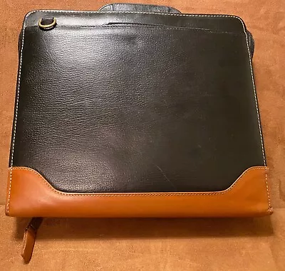 Franklin Quest Covey Black /tan Leather Classic Sz Briefcase Planner + Grips  • $95