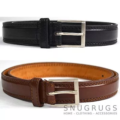 Men's Leather Belt In Brown / Black Trouser Suit Belt Milano All Sizes • £5.99