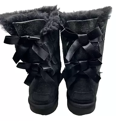 Ugg Bailey Bow II Boots Size 9 Sheepskin Black Ribbon Lace Up 9  Back 1016225 • $39.98