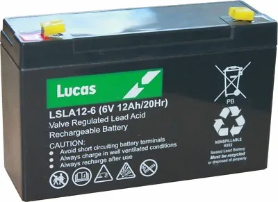 Lucas 6V 12AH Replace NP12-6 Lead Acid Rechargeable Battery • £21