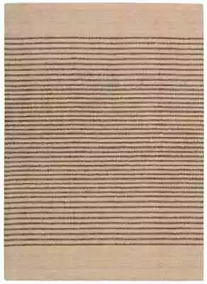 CALVIN KLEIN STRIPED 100% WOOL RUG  BEIGE/BROWN  7`9 X 10'10  2.36X 3.30m • £549.50