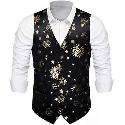 Christmas Black And Gold Mens Suit Waistcoats Grey Floral Business Vest Tie Set • $19.99