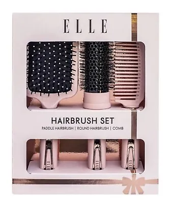 Elle Hair Brush Set Paddle / Round Brush Plus Comb Nice Gift Set New Xmas Gift • £14.90