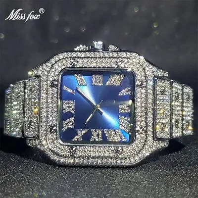 Luxury Men's Ice Out Diamond Watch Custom Bling Iced Cz Stainless Steel Square • £54.85