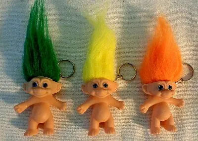 LUCKY TROLL DOLL VTG  KEY-CHAIN * RETRO * Choose ORANGE * GREEN Or YELLOW HAIR  • $8