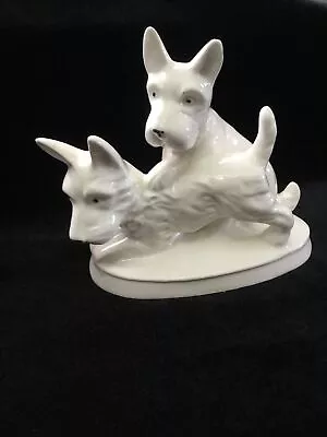 Vintage Puppy Dogs Terriers Playing Figurine All White Porcelain • $12.95