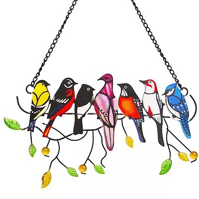 Multicolor Metal Panel Stained Window Bird Suncatcher Hanging Home Decor Gifts • $11.48