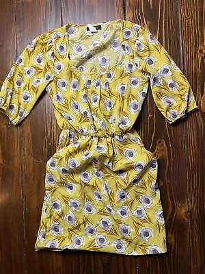 B. Smart Dress Women's Size 3/4 Yellow Floral Midi Half Sleeve Smocked Waist • $9.89