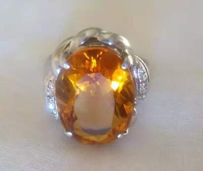 $498 • Buy Heavy Platinum Solitaire Madeira Citrine Diamond Ring - 9.17 Gms, Sz 6, 6.25 Ctw