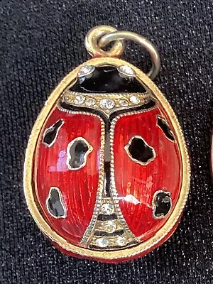 Vintage Sterling Silver Red Enamel Ladybug Egg Pendant Charm With CZ’s   J21 • $49.99