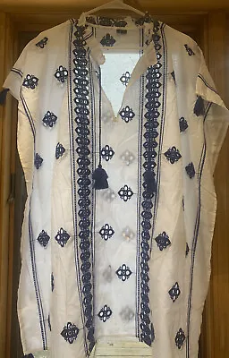 J.Crew Tassel Womens Size M White Blue Embroidered Eyelet Swim Cover Up Tunic • $29.99