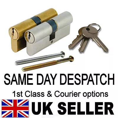 UPVC Euro Cylinder ANTI DRILL Aluminium Door LOCK Barrel BRASS Or NICKEL Finish • £10.95