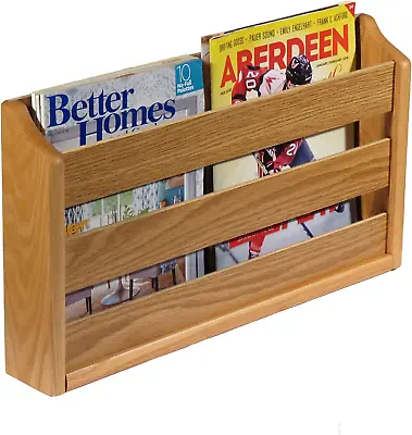 Doublewide Rack Wall Mount Or Tabletop Light Oak Magazine Holder • $70.99