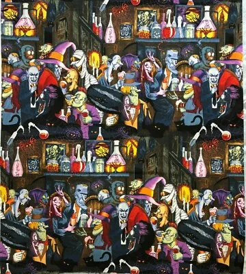 Alexander Henry UNHAPPY HOUR Halloween Monster Party Bar Scenic Fabric 24in • $12.50