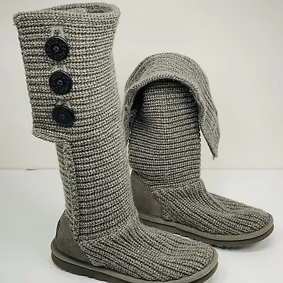 UGG US  Australia Size Youth 5 Classic Cardy Chunky Sweater Boots -Gray • $24.95