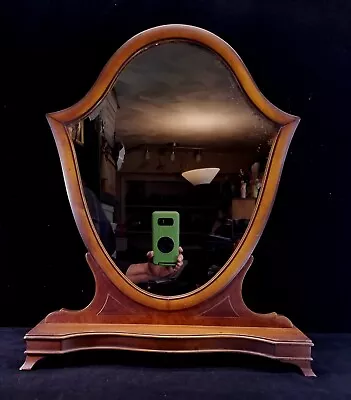 Vtg Free Standing Dresser Or Shaving Mirror Shield Shaped Bent Wood 20.5 X 17 In • $74.99