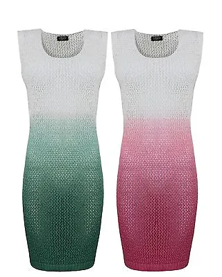 £8.99 • Buy Womens Ladies Knitted Sleeveless Dip Dye Crochet Knit Beach Dress Top 8 10 12 14