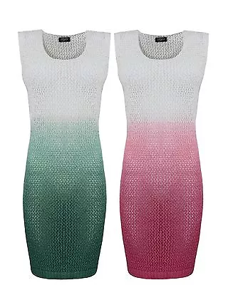 £8.99 • Buy Womens Ladies Knitted Sleeveless Dip Dye Crochet Knit Beach Dress Top 8 10 12 14