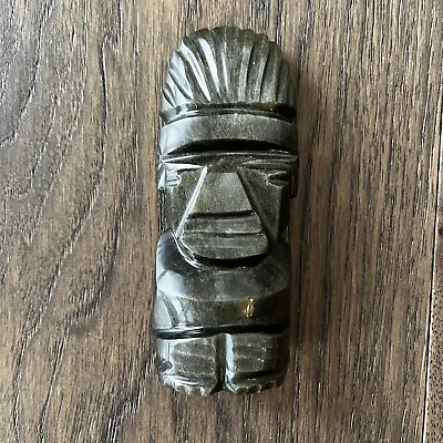 Vintage Hand Carved Gold Sheen Obsidian Mayan Aztec Figurine Paperweight Statue • $49.99