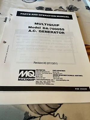 MQ Power Portable Generator DA-7000SS AC Generator Instruction Parts Manual Book • $70.29