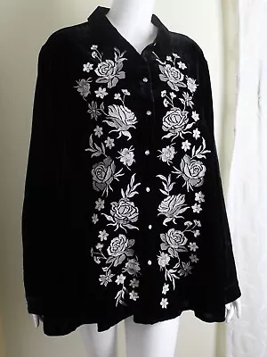 NWT J.jill Sz 3X Black Amazing Velvet Floral Embroidered Shirt Jacket Top $219 • $197.10