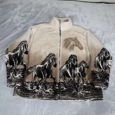 Vintage 90s Black Mountain Horse Fleece Sweater Mens XL Double Sided Made In USA • $29.99