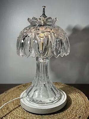 Vintage Leaded Crystal Floral Glass Boudoir Table Desk Vanity Lamp • $25