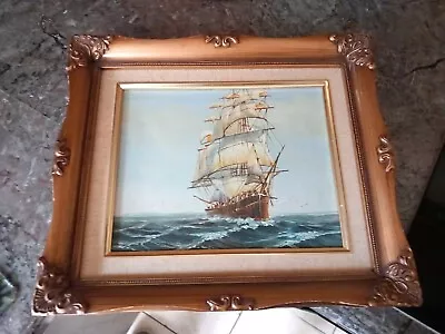 Oil On Board Of Nautical Scene . In Guilt Framed Mount 14  X 12 . Un Signed • £20