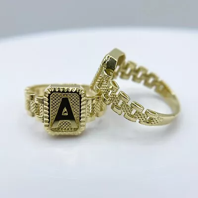 10k Solid Gold Square Initial Letter Alphabet Ring With Rolex Band For Women/Men • $219.99