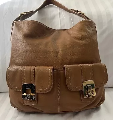 Michael Kors Large British Tan Slouch Hobo Handbag With Front Twist Lock Pockets • $42