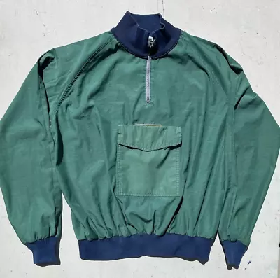 Men's VTG Windbreaker Green Pullover Solid XL Nylon 70s 80s Pouch Hood Active • $59.99