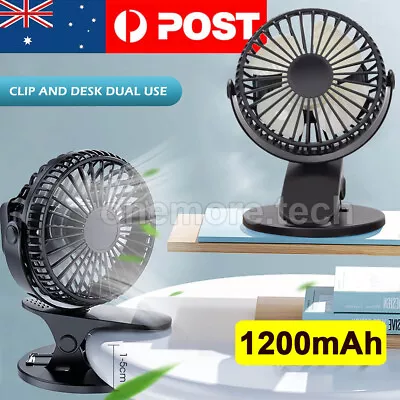 $13.99 • Buy Portable 360° Mini Fan USB Rechargeable Clip On Desk Pram Travel Car Cooling Fan
