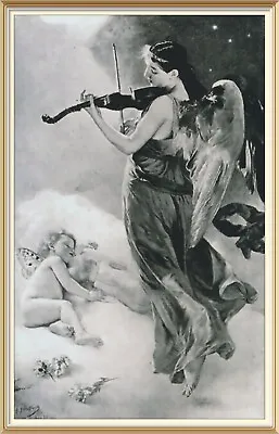 Herterich Art Print GUARDIAN ANGEL Violin Lullaby Music For Sleeping Baby Cherub • $1.55