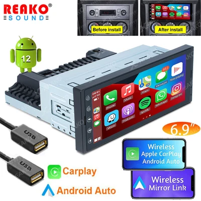 £79.19 • Buy 6.9'' Single 1DIN Android12 Car Stereo Radio GPS SAT Nav Apple Carplay BT Player