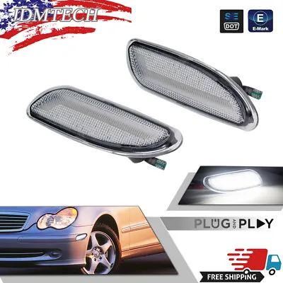 White LED Side Marker Lights Clear Housings For 01-07 Mercedes Benz W203 C-Class • $29.99