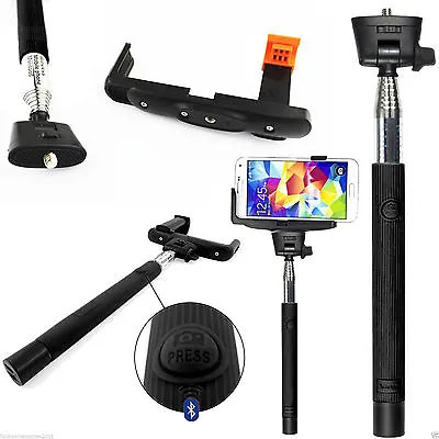 Monopod Selfie Stick Telescopic+Bluetooth Wireless Mobile Phone Holder Black • £9.95