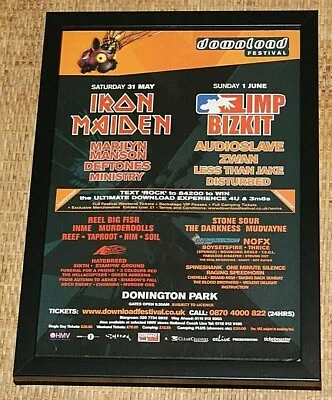 $16.21 • Buy DOWNLOAD Festival Framed A4 2003 IRON MAIDEN DEFTONES Original Promo Art Poster 