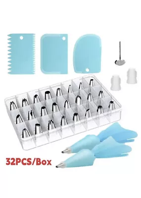 32 Pcs Set NOZZLE BOX Cake Baking Decorating Kit Tools Piping Tips Icing Bags • £8.50