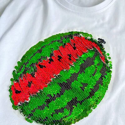Watermelon Sequins T Shirt For Summer Sleeve Crew Pullover Tees Tops T Shirt ZZ1 • $20.75