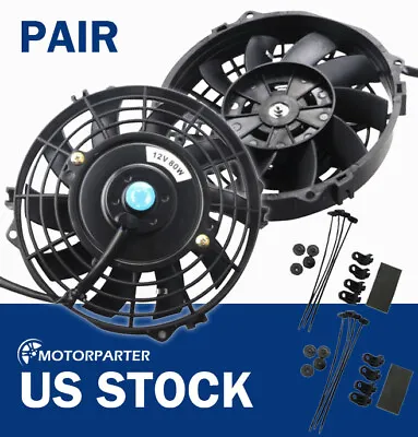 Pair 7  Inch 12V Universal Electric Radiator Fan Push Pull W Mount Kit 10 Blades • $33.96