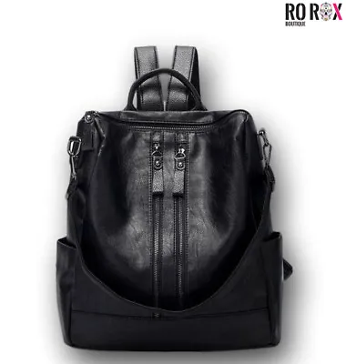£14 • Buy Ro Rox Backpack Womens Faux Leather Punk Zip Laptop School Uni Work Bag Rucksack