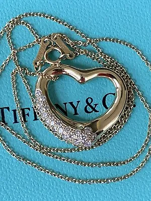 Tiffany & Co 18K Elsa Peretti Diamond Open Heart 22mm Necklace 8.6 Grams 18 In  • $3900