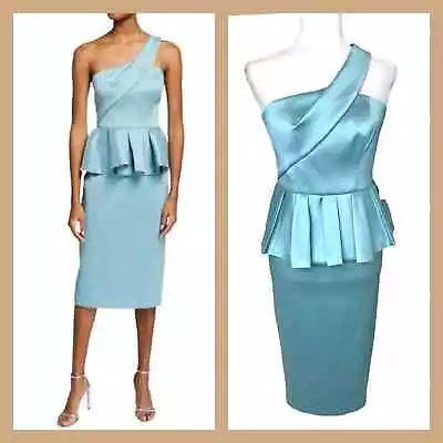 Aidan Mattox One-Shoulder Ruffle Peplum Midi Dress L MSRP $275 L Size 0 L  NWT • $66.95