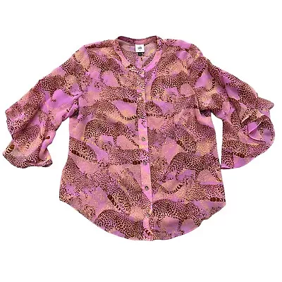 CAbi #5711 Minx Pink Leopard Print Bell Sleeve Classic Button Down Blouse Large • $19.99