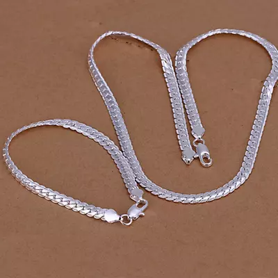 Hot 925 Sterling Solid Silver 5mm Women Men Chain Jewelry Necklace Bracelet Set • $7.99