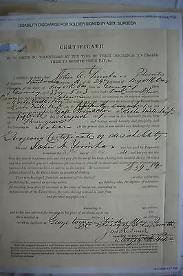 $118.75 • Buy 1862 CIVIL WAR DISCHARGE PAPER Signed Assistant Surgeon Joseph Rowe Smith