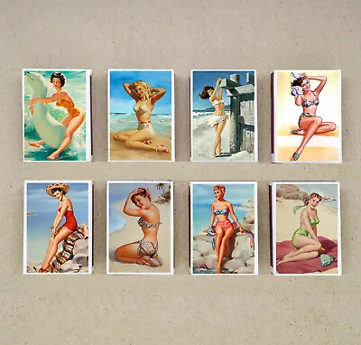 Set Of 8 Matches Box PIN UP At The Beach Vintage Style Match Holder Printing • $8.90