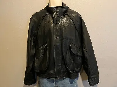 Men's Vtg COOPER Collection Black Textured Leather Bomber Jacket Size L • $49.99