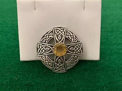 £45 • Buy Iona Sterling Silver & Citrine Scottish Celtic Cross Brooch H/m John Hart