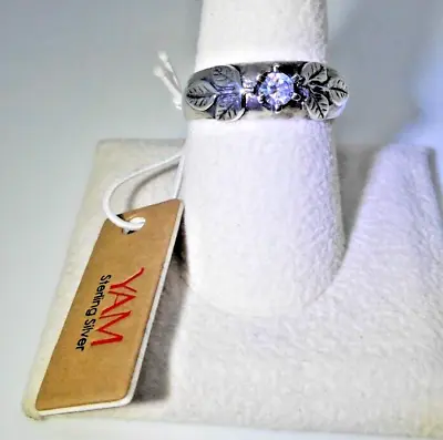 Vintage YAM Israel Flora Ring Size 9 Sterling Silver CZ NOS NWT • $39.95